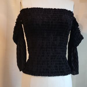 Smocked Velvet Strapless Shirt